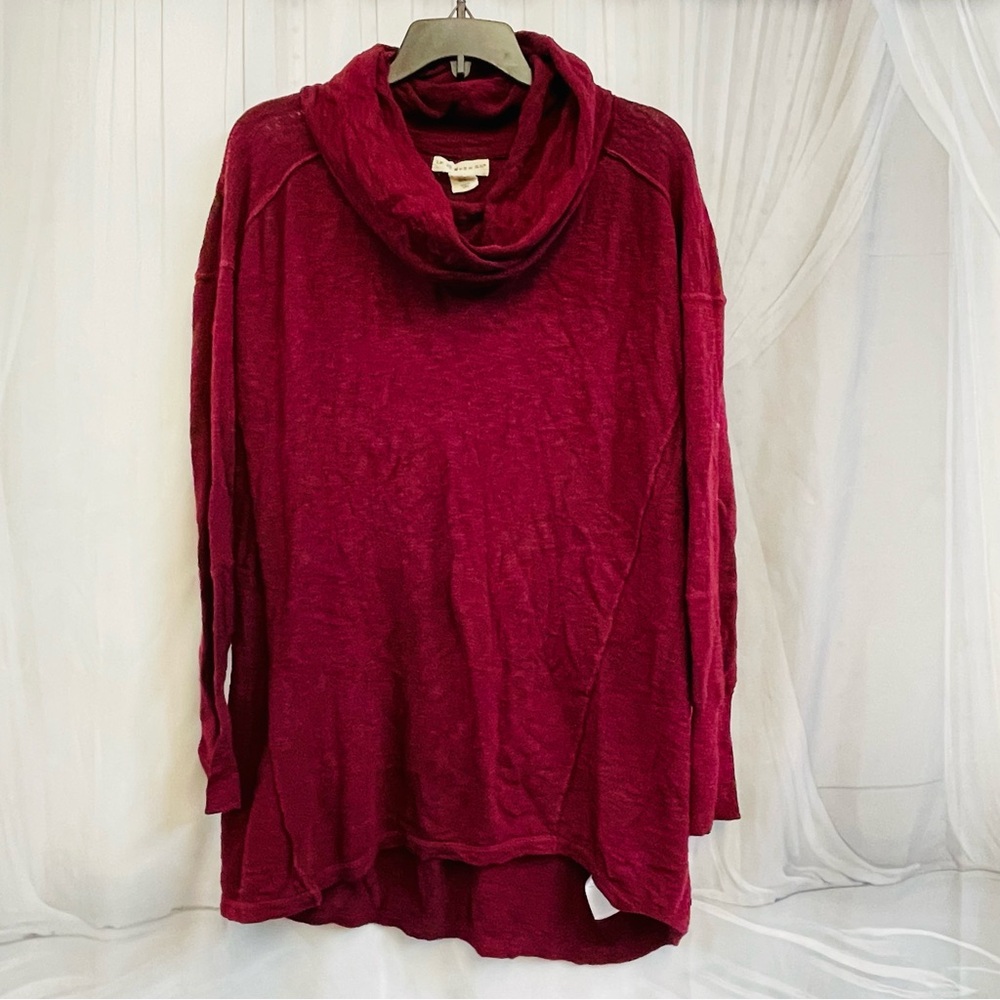 if it were me Burgundy Cowl Neck Sweater Reverse Stich Oversized Long Henley XL
